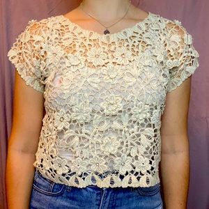 Anthropologie Lace Cropped Tee